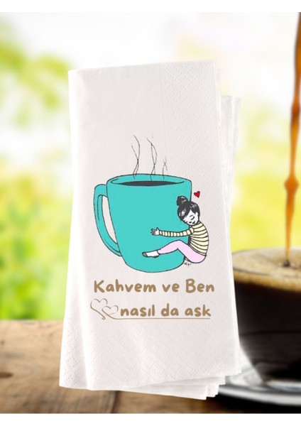 Espirili Kahve Tema Baskılı Konuşan Peçete 20 Adet