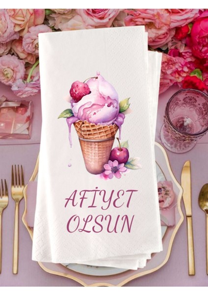 Dondurma Temalı Afiyet Olsun Baskılı Peçete 20 Adet
