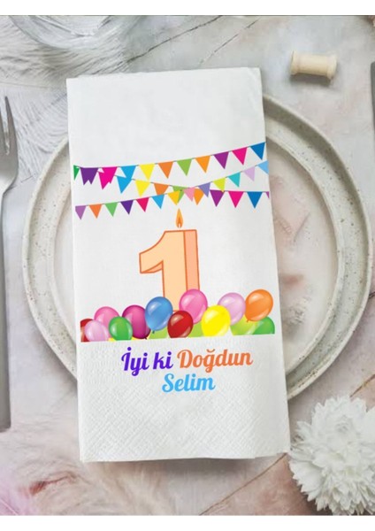 Baskılı Peçete Doğum Günü Temalı Çocuk Bir Yaş Peçetesi 20 Adet