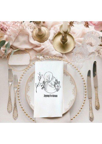 Tesettürlü Kına Gecesi Baskılı Peçete 20 Adet