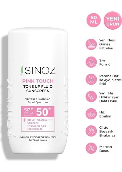 Sinoz Pink Touch S50 Ton Eşitleyici Pembe Yüz Güneş Kremi 50ML