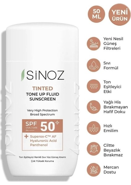 Sinoz S50+ Tinted Fluid Güneş Kremi 50ML