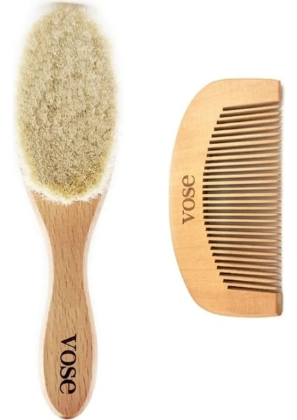 Vose Yumuşak Keçi Kılı Bebek Saç Fırçası & Ahşap Tarak
