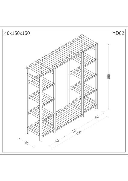 Ahşap Açık Gardırop, Masif Ahşap Gardırop 40X150X150 modelleri