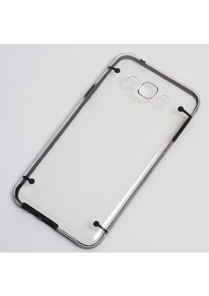Galaxy E7 Kılıf Kenarları Renkli Şeffaf Sert 4 Noktalı Kapak