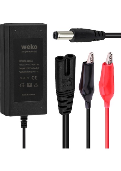 12.6 Volt - 3 Amper 5.5*2.5 + Krokodil Uçlu Ledli Yerli Üretim Masaüstü Şarj Adaptörü (OUT:12V3A) (4886)