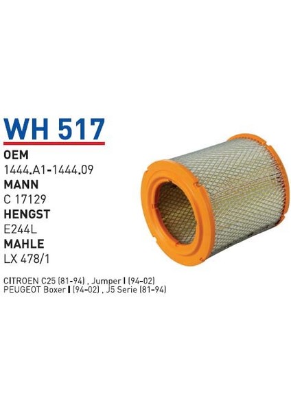 Wh517 Oem 1444.A1-1444.09 Oem 71736135 Fiat ducato Otomobil hava filtre air filter