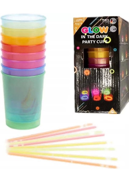 Karanlıkta Yanan Gece Işığı Mega Glow Bardaklar 8 Adet 8.5 x 10.5 cm indirimleri