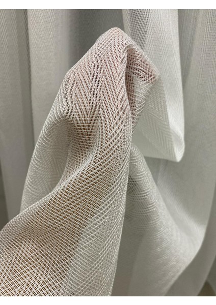 4003 Ağır Gramajlı Balık Sırtı Desenli Modern Ekru Tül Perde 1/2,5 Orta Normal Pileli indirimleri