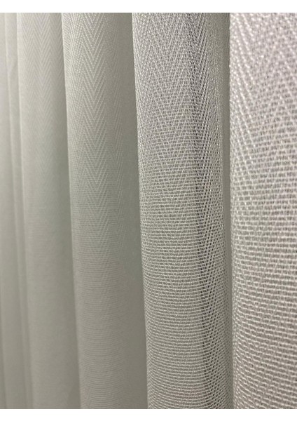 4003 Ağır Gramajlı Balık Sırtı Desenli Modern Ekru Tül Perde 1/2,5 Orta Normal Pileli