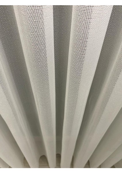 4003 Ağır Gramajlı Balık Sırtı Desenli Modern Ekru Tül Perde 1/2,5 Orta Normal Pileli