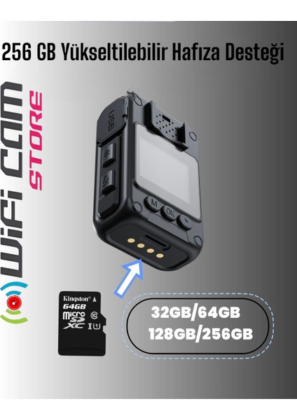 Gece Görüşlü Ekranlı Yaka Kamerası 64 GB Dahili Hafıza modelleri