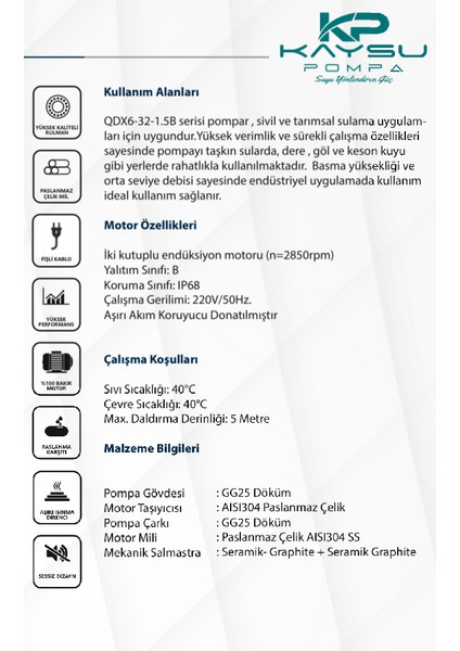 Qdx6-39-1.5b Yüksek Irtifalı Kademeli Keson Kuyu Dalgıç 1.5 Kw 2 Hp