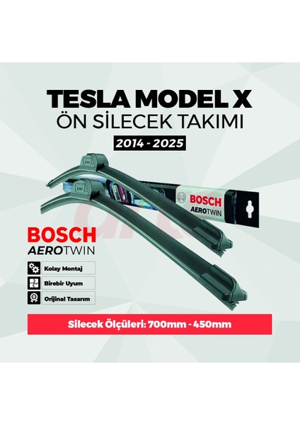 Tesla Model X Ön Silecek Takımı 2014-2025 Uyumlu | Aerotwin Serisi | 2'li Set |