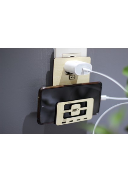 Kişiye Özel Ahşap Dekoratif Telefon Şarj Tutucu, Şarj Standı, Şarj Priz Askısı, Samsung, Apple iPhone, Xiaomi