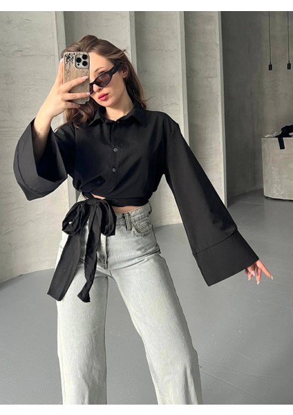Kadın Trend Modeluzunkolluönden Baglamalı Tesettüre Uygun Gömlek