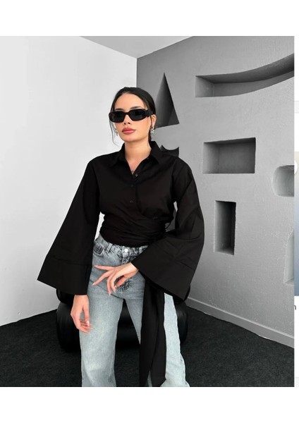 Kadın Trend Modeluzunkolluönden Baglamalı Tesettüre Uygun Gömlek modelleri