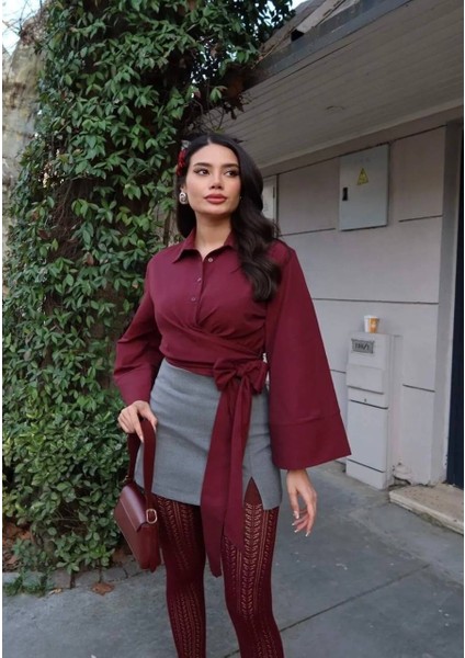 Kadın Trend Modeluzunkolluönden Baglamalı Tesettüre Uygun Gömlek fiyatları