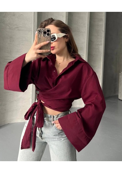 Kadın Trend Modeluzunkolluönden Baglamalı Tesettüre Uygun Gömlek modelleri