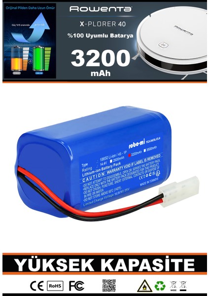 Rowenta X-Plorer 40 Serie Uyumlu 3200 Mah Robot Süpürge Bataryası