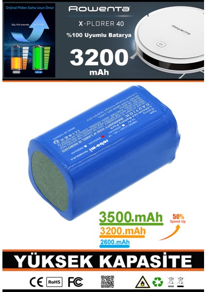 Rowenta X-Plorer 40 Serie Uyumlu 3200 Mah Robot Süpürge Bataryası