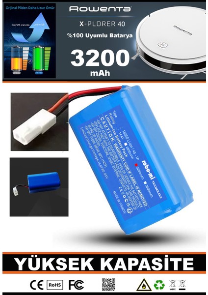 Rowenta X-Plorer 40 Serie Uyumlu 3200 Mah Robot Süpürge Bataryası