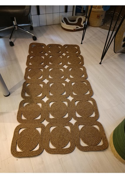Doğal Hasır Yıkanabilir Naturel Jüt Kilim Dikdörtgen Mozaik Halı Modeli