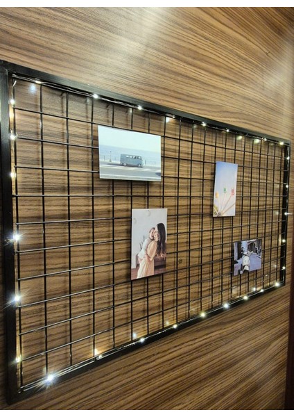 Fotoğraf Askısı Tel Duvar Panosu ( - Çerçeveli + LED 'li -) 50 x 90 cm ( - 2 Adet Pano -)