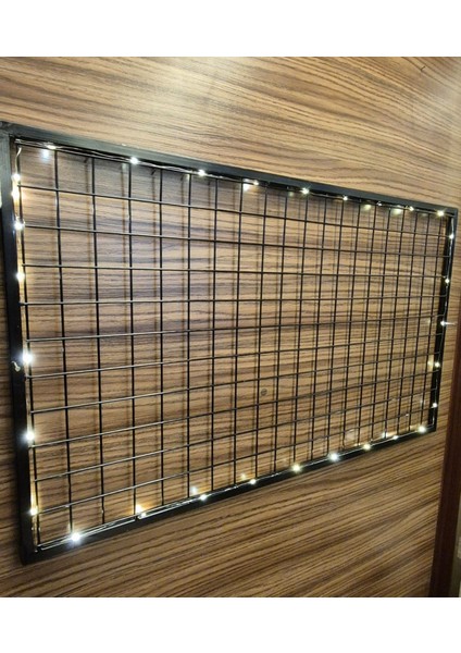 Fotoğraf Askısı Tel Duvar Panosu ( - Çerçeveli + LED 'li -) 50 x 90 cm ( - 2 Adet Pano -)