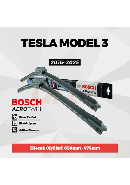 Tesla Model 3 Ön Silecek Takımı 2016-2025 Uyumlu | Aerotwin Serisi | 2'li Set | indirimleri