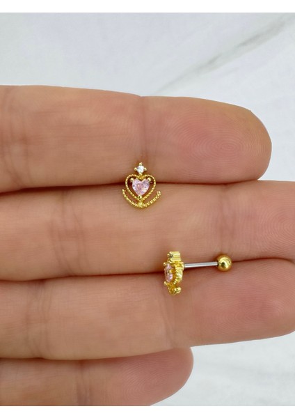Pembe Kalpli 1 Adet Tragus Helix Lobe Conch Uyumlu Piercing Küpe