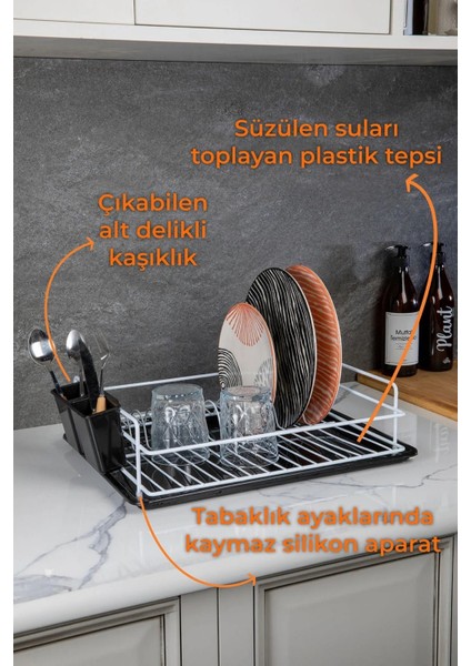 Bulaşıklık Tezgah Üstü Bulaşık Kurutmalık Tek Katlı Tabaklık TB-01 BEYAZ
