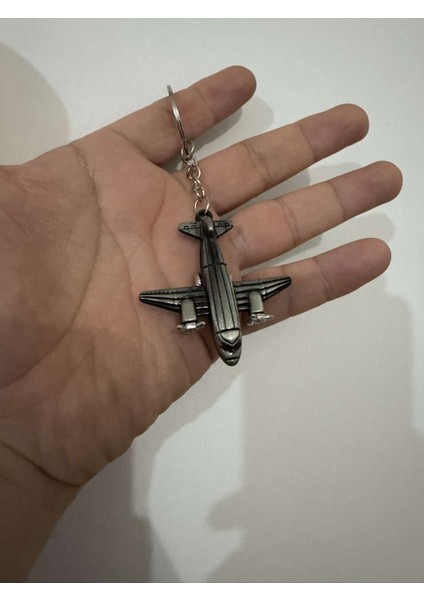Pervaneli Uçak 3 Boyutlu Tekerlekleri Dönen Pervanesi Gümüş Hoster Pilot Hediye Anahtarlık