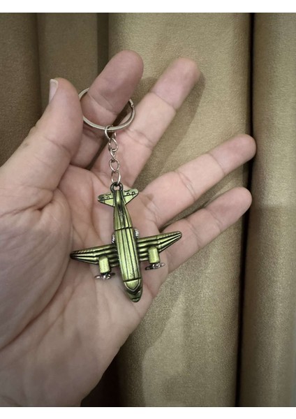 Pervaneli Uçak 3 Boyutlu Tekerlekleri Dönen Pervanesi Dönen Hoster Pilot Hediye Anahtarlık