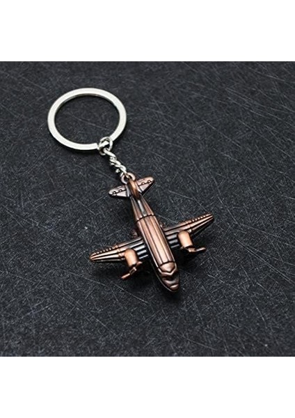 Pervaneli Uçak Bronz 3 Boyutlu Tekerlekleri Dönen Pervanesi Bakır Hoster Pilot Hediye Anahtarlık