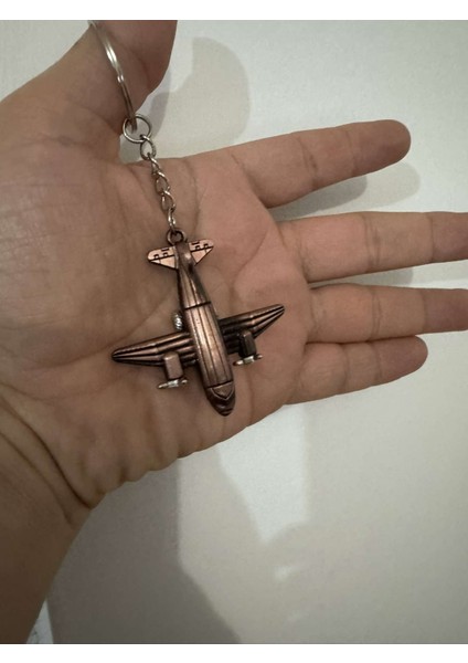 Pervaneli Uçak Bronz 3 Boyutlu Tekerlekleri Dönen Pervanesi Bakır Hoster Pilot Hediye Anahtarlık