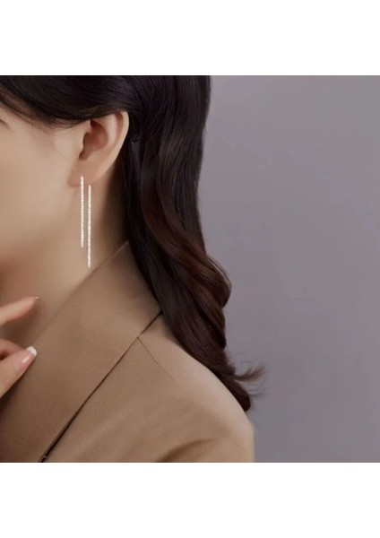 Çift Taraflı Taşlı Kristal Küpe