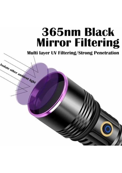 Profesyonel 80Watt UV 365nm Değerli Taş Type-C LED Fener