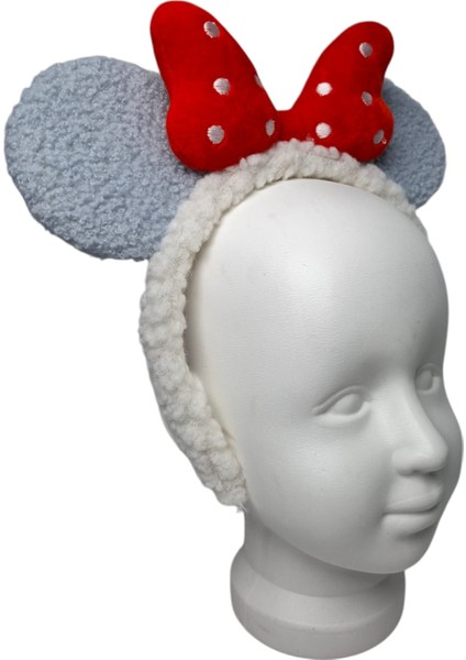 Kız Çocuk Mavi Renk Yün Peluş Mickey Kulak Figürlü Puantiyeli Fiyonklu Saç Toka modelleri