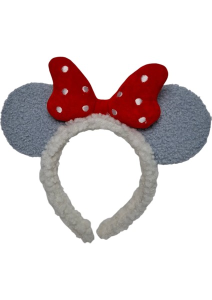 Kız Çocuk Mavi Renk Yün Peluş Mickey Kulak Figürlü Puantiyeli Fiyonklu Saç Toka indirimleri