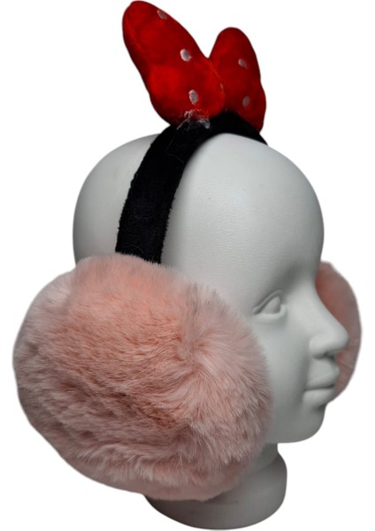 Kız Çocuk Pembe Renk Miki Figürlü Tüylü Ponpon Peluş Kulaklık modelleri