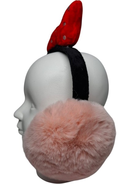 Kız Çocuk Pembe Renk Miki Figürlü Tüylü Ponpon Peluş Kulaklık fırsatları