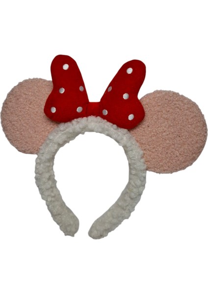 Kız Çocuk Pembe Renk Yün Peluş Mickey Kulak Figürlü Puantiyeli Fiyonklu Saç Toka indirimleri