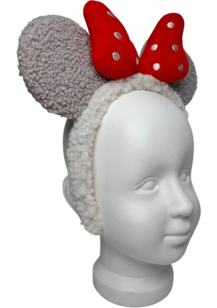Kız Çocuk Gri Renk Yün Peluş Mickey Kulak Figürlü Puantiyeli Fiyonklu Saç Toka modelleri