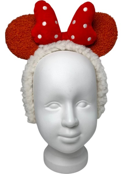 Kız Çocuk Kiremit Renk Yün Peluş Mickey Kulak Figürlü Puantiyeli Fiyonklu Saç Toka fiyatları