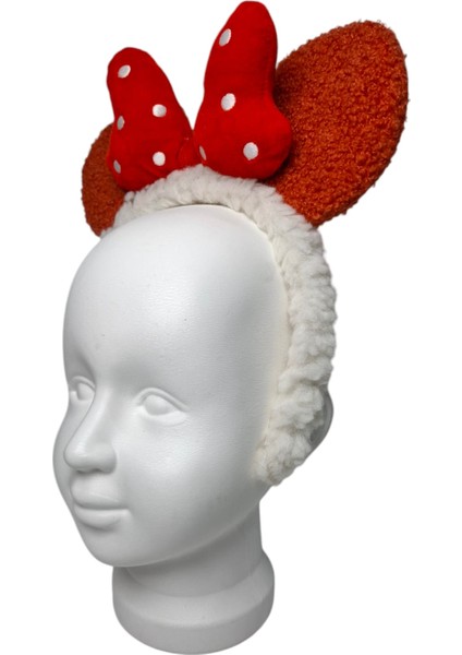 Kız Çocuk Kiremit Renk Yün Peluş Mickey Kulak Figürlü Puantiyeli Fiyonklu Saç Toka fırsatları