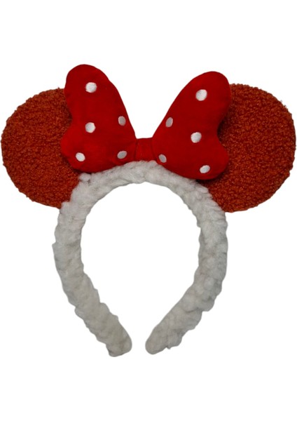 Kız Çocuk Kiremit Renk Yün Peluş Mickey Kulak Figürlü Puantiyeli Fiyonklu Saç Toka indirimleri