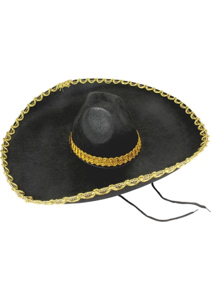 Sombrero Meksika Şapkası Mariachi Altın Şeritli Yetişkin Boy