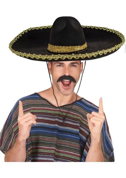 Sombrero Meksika Şapkası Mariachi Altın Şeritli Yetişkin Boy