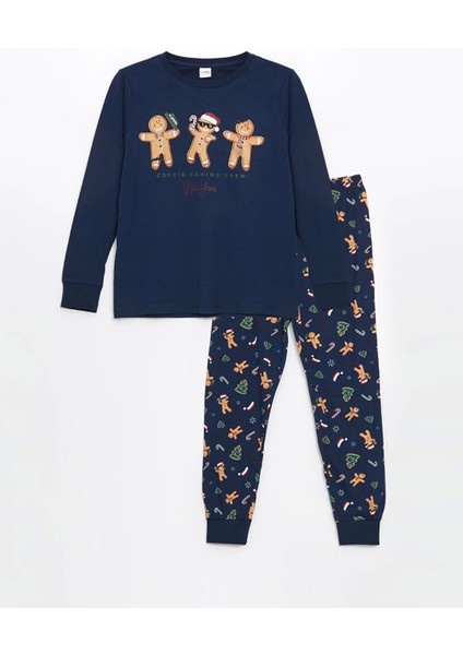 Lcw Kids Lacivert Bisiklet Yaka Yılbaşı Temalı Erkek Çocuk Pijama Takımı